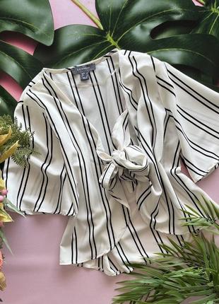 🔘белая блузка на запах в полоску/полосатая белая блуза на завязках/свободный летний топ🔘2 фото