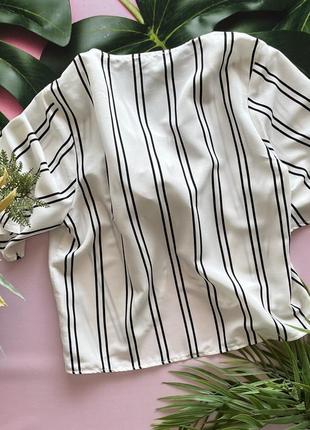 🔘белая блузка на запах в полоску/полосатая белая блуза на завязках/свободный летний топ🔘8 фото