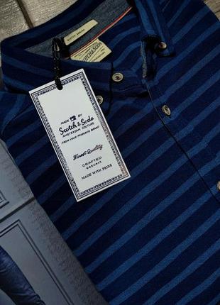 Чоловіча бавовняна трикотажна приталена елегантна  сорочка scotch & soda в синьому кольорі в смужку розмір s,м5 фото