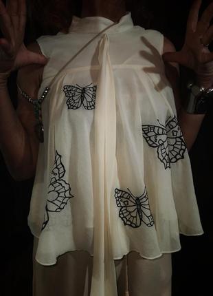 Блуза двойная с вышивкой бабочки шифоновая майка rare2 фото