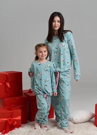 Пижама со штанами  для девочек  8-15 лет милые зверушки 95189