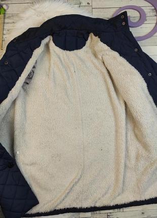 Детская удлиненная куртка fashion для девочки стёганая тёмно-синего цвета еврозима размер 1587 фото