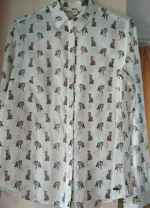 Стильная катоновая рубашка в принт лисички, oliver, p. 8-124 фото