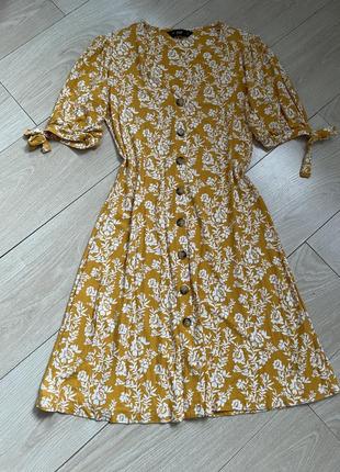 Прекрасное горчичное платье-джерси f&amp;f с желтым цветочным принтом4 фото