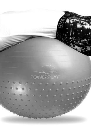 М'яч для фітнесу (фітбол) напівмасажний powerplay 4003 ø65 cm gymball сірий + помпа2 фото