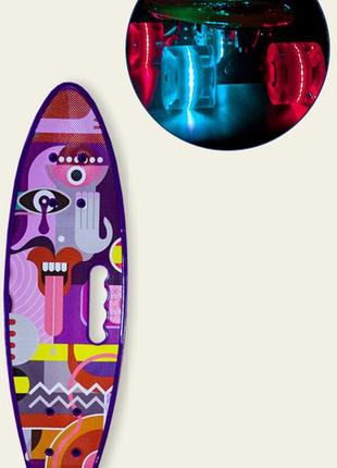 Пенни борд penny board sc180409 59*16 см фиолетовый, металл.крепления, колеса pu свет
