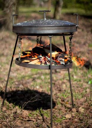 Сковорода жаровня из диска 40 см с подставкой для разведения огня и крышкой