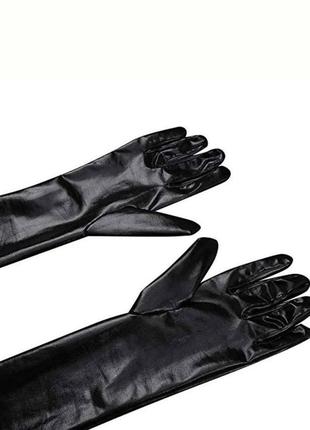Перчатки черные кожа латекс рукавички длинные2 фото