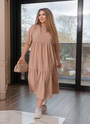 Свободное летнее женское платье с воланами батал