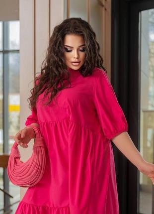 Свободное летнее женское платье с воланами батал