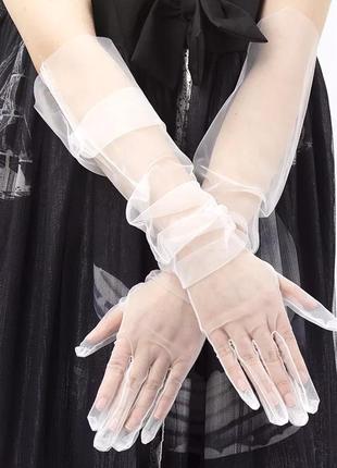 Рукавички перчатки сетка фатин довгi прозорi