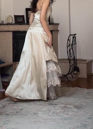 Плаття вечірнє довге в пол шовкове для дружки весільне брендове корсет нове chanel біле бежеве з мереживом ідеальне коктельйне плаття2 фото