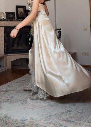 Плаття вечірнє довге в пол шовкове для дружки весільне брендове корсет нове chanel біле бежеве з мереживом ідеальне коктельйне плаття10 фото