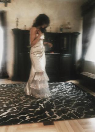 Плаття вечірнє довге в пол шовкове для дружки весільне брендове корсет нове chanel біле бежеве з мереживом ідеальне коктельйне плаття6 фото