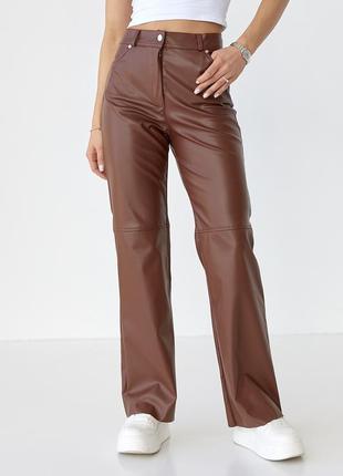 Женские кожаные брюки  штаны с высокой посадкой2 фото