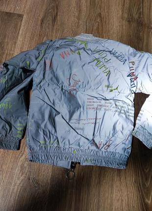 Куртка демисезонная детская светоотражатель puma для девочки 4-8 лет, серого цвета5 фото