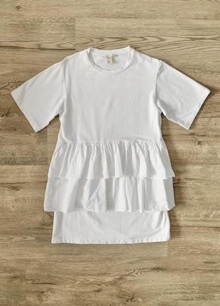 Белое платье футболка свитшот из плотного трикотажа с рюшами2 фото
