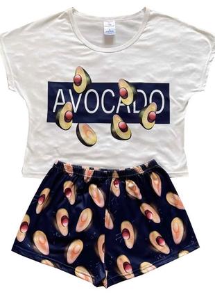 Женская пижама футболка с шортами авокадо