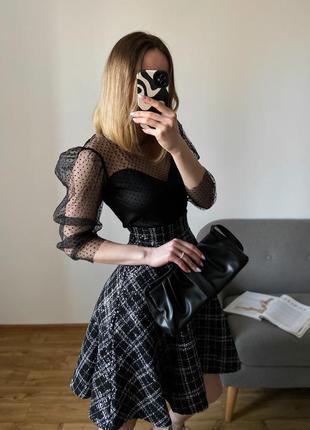 Чорна сукня із твідовою спідницею7 фото