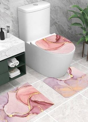 Набір килимків для ванної та туалету, 3 шт. рожевий мармур