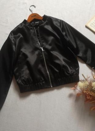 Атласный чёрный бомбер куртка tom tailor, на молнии, с карманами,4 фото