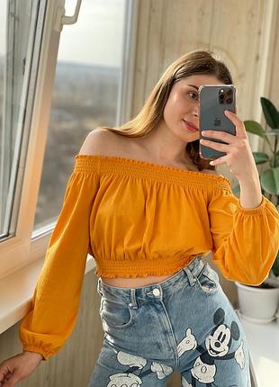 Горчичный кроп топ на плече 1+1=3