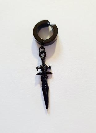 Серьга клипса на одно ухо меч в чёрном цвете6 фото