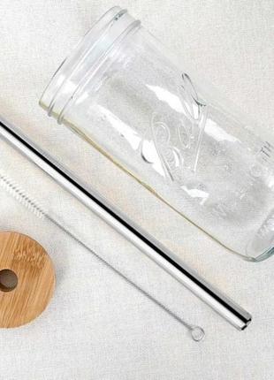 Банка ball mason jars з дерев'яною кришкою та трубочкою, 750 мл