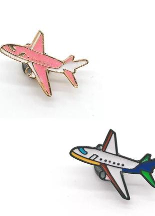 Набор значков / пинов металлических самолётов розовый и белый (2 шт)