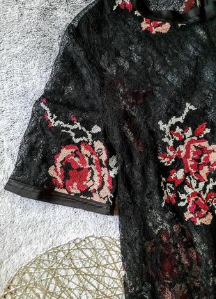 Чорна гіпюрова прозора  блуза з вишивкою у стилі дольче и габбана великий розмір2 фото