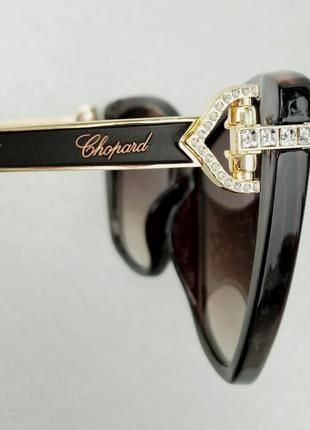 Очки в стиле chopard  женские солнцезащитные коричневые инкрустированые камнями7 фото