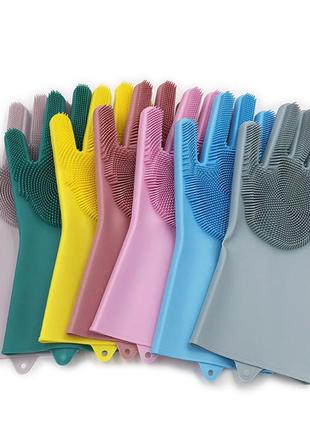 Универсальные перчатки для кухни с щеткой kitchen gloves 5511 силиконовые5 фото