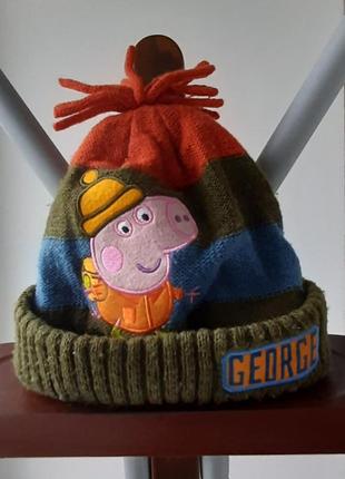 Шапочка шапка в'язана з помпоном свинка пепа 1-3 рочки 80-98 см george1 фото