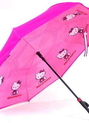Детский зонт обратного сложения hello kitty pink + чехол