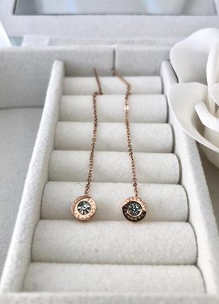 Сережки протяжки булгари, продевки, цепочки, булгарі, новинка, камни, красное золото