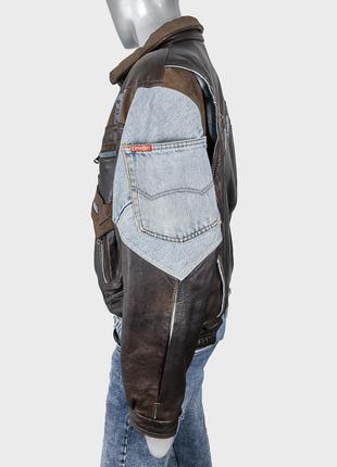 Cambio вінтажна дизайнерська італійська шкіряна косуха з 80х із вставками з джинсів5 фото