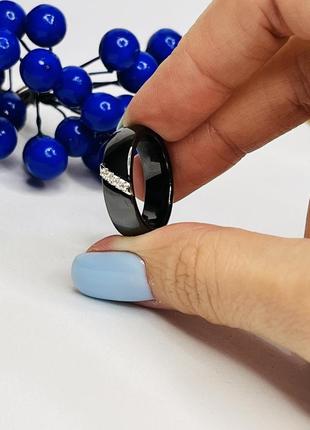 Кільце керамічне жіноче чорне з кристалами