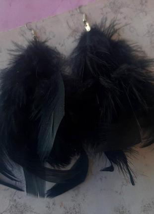 Серьги перья длинные черные страус лёгкие бижутерия сережки1 фото