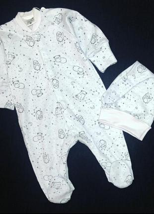 Комплект 2в1: чоловічок, шапочка, інтерлок тм"merry bee" (чоловічки із шапочкою 0-3 міс (56, 62 см))