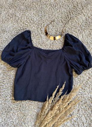 Натуральна блуза з об’ємними рукавами топ з квадратним вирізом