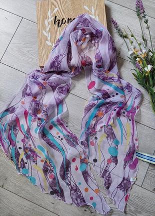 Сиреневый шарфик🔹шелк + полиэстр🔹в разноцветный принт(180 см на 33 см)