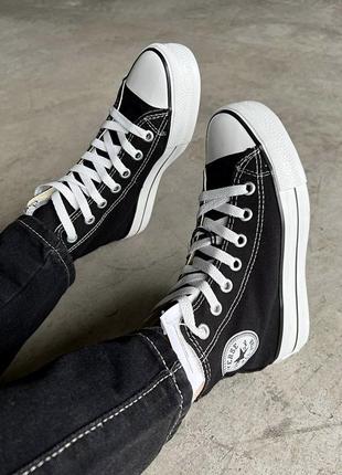 Крутейшие женские высокие кеды на платформе converse x chuck taylor platform чёрные с белым