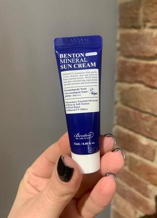 Сонцезахисний крем на мінеральній основі benton skin fit mineral sun cream spf50/pa++++ 12 ml