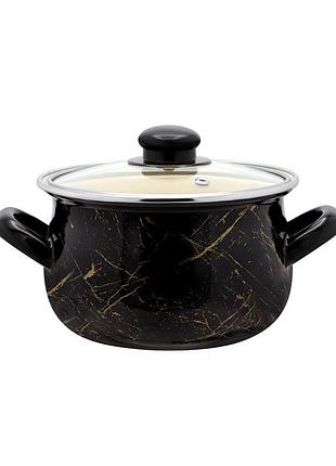 Кастрюля эмалированная 3,1 л "чёрный мрамор" 700
