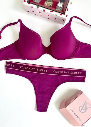 Бюстгальтер с косточками и лого бретелями без push-up и хлопковые трусики🥰