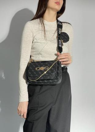 Жіноча чорна сумка з двох частин на ремені через плече guess 🆕 кросс боді3 фото