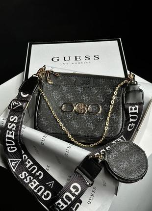 Жіноча чорна сумка з двох частин на ремені через плече guess 🆕 кросс боді2 фото