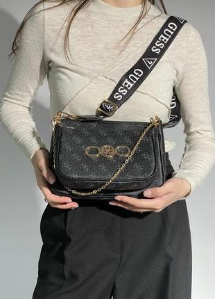 Жіноча чорна сумка з двох частин на ремені через плече guess 🆕 кросс боді5 фото