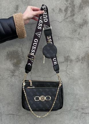 Жіноча чорна сумка з двох частин на ремені через плече guess 🆕 кросс боді9 фото