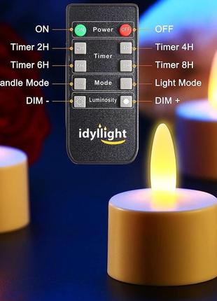 Idyl light перезаряжаемые чайные свечи с пультом дистанционного управления желтый 6p аккумуляторные4 фото